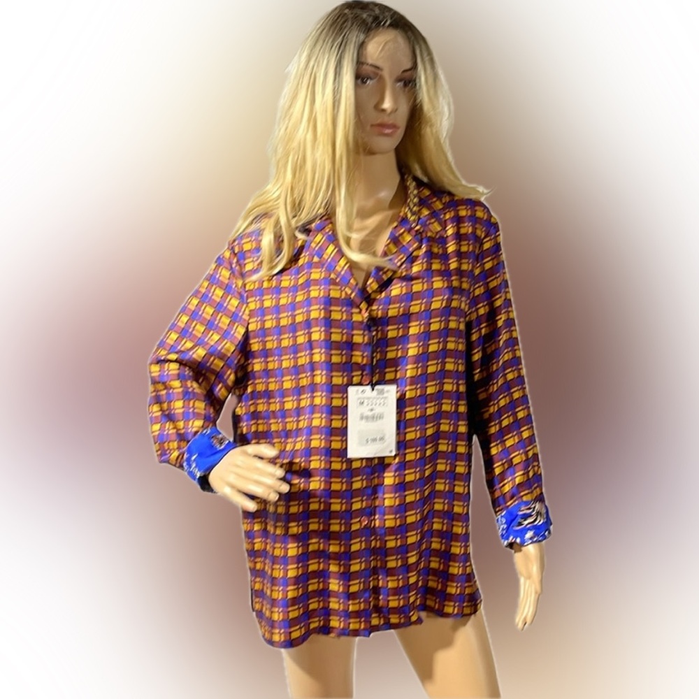 VINTAGE ZARA SILK BLOUSE WITH BEADED ACCENTS NWT M